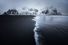 Landscape mountains sea monochrome black sand nature Custom Gaming Mat Desk picture