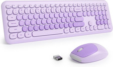 Cute Purple Keyboard and Mouse Wireless Silent, Full-Size Retro Typewriter Wirel picture