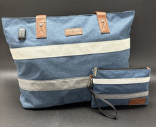 LOVEVOOK Laptop Tote Bag w/ USB Port + Wristlet • Blue Canvas Work Bag NWOT picture