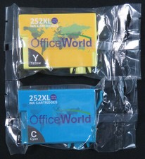 Lot of 2 Office World 252XL High Yield Sealed Yellow Cyan Ink Cartridges picture