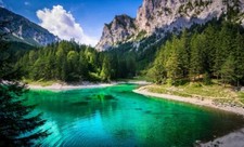 Landscape lake forest green mountains water summer grass Custom Gaming Mat Desk picture