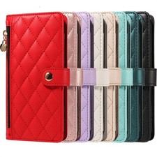Luxury Zip Leather Grid Wallet Cover Case For A50 A70 A41 A10 A12 A32 A52 A42 picture