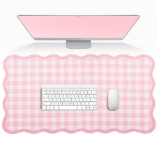 Cute Scalloped Gingham Pink Desk Mat Mouse Pad for Keyboard Office Desktop picture