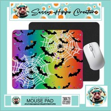 Mouse Pad Black Bats Colorful Spider Webs Halloween Anti Slip Back Easy Clean picture
