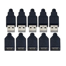 VizGiz 10 Pack USB Plug Replacement 4 PIN Type A Female Male Socket Black picture