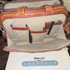 Brown Leather Briefcase with Padded Partitions and Shoulder Strap picture