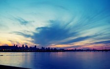 Landscape cityscape city clouds building river sky low Custom Gaming Mat Desk picture