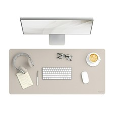 Beige Vegan Leather Desk Pad 36x17 Multi Functional Waterproof Non Slip Surface picture