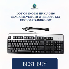 Lot Of 10 OEM HP KU-0316 Black/Silver USB Wired 104-Key Keyboard 434821-007 picture