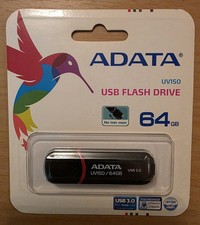 NEW ADATA UV150 64GB USB 3.0 Snap-on Cap Flash Drive Black AUV150-64G-RBK 3.1 picture
