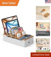 Cable Management Box, Wire Organizer for Cords-Natural+White | Charge Station... picture
