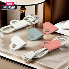 Cable Organizer 3pc Heart PU Leather Cord Keeper Travel Charging Cable Tie Strap picture