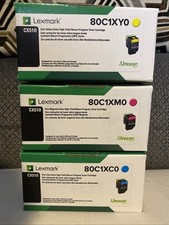 Lot Of 3 New LEXMARK CX510 Extra High Yield TONER SET - 80C1XC0 80C1XM0 80C1XY0 picture