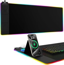 XXL Mouse Pad with Phone Holder, Wireless Charging Desk Mat, RGB Gaming Mousepad picture
