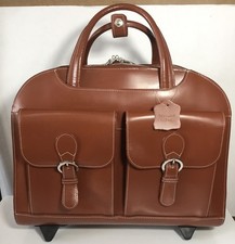 McKlein Davis Brown Leather Wheeled Laptop Case Rolling 15.6” Briefcase picture