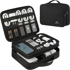 Estuche Bolso Organizador De Cables Audifonos Teléfono, Cable, Tableta Negro NEW picture