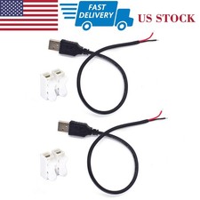 2pcs 0.3M/1FT USB Male to Bare Wire Cable 20AWG 5A USB2.0 2pin DIY Pigtail Cable picture