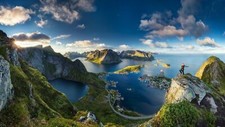 Landscape norway lofoten mountains sea bay town nordic Custom Gaming Mat Desk picture