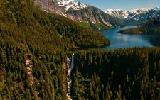 Landscape nature forest mountains lake waterfall snowy Custom Gaming Mat Desk picture