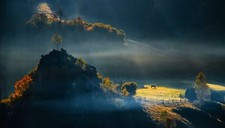 Landscape field romania nature trees hills morning Custom Gaming Mat Desk picture