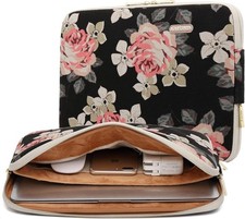 Black Rose Patten Canvas Water-Resistant 17 Inch Laptop Sleeve for Protection picture