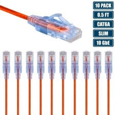 10x 0.5FT CAT6A RJ45 Ethernet LAN Network Patch Cable Slim Cord Router Orange picture