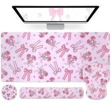 4-in-1 Wrist Rest Set with Desk Pad, Pink-Rose Bowknot picture
