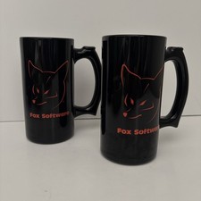 Vintage 1980’s Fox Software Coffee Mug Black With Red Fox Software Set Of 2 picture
