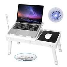 Foldable Laptop Table Bed Notebook Desk w/Cooling Fan Mouse Board LED light 4USB picture