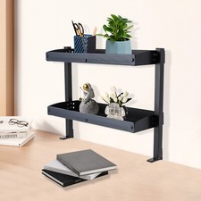 Desktop or Under-Desk Shelf Clamp-on 2-Tier Shelving W/ Adjustable Storage Tray picture
