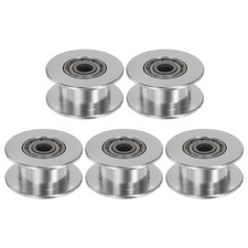 5pcs 2GT Idler Pulley 3mm Bore 18mm Dia. 6mm Width Belt Toothless, Silver Tone picture