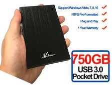 Avolusion HD250U3 750GB USB 3.0 Portable External Hard Drive (Black) Ultra Slim picture