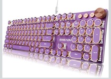 EWEADN Wired Typewriter Mechanical Keyboard, Low Noise Pink Switch Retro Punk... picture
