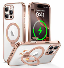 Clear/Rose Gold MagSafe Case w/ 360 Ring Kickstand for iPhone 16 Pro - NEW picture