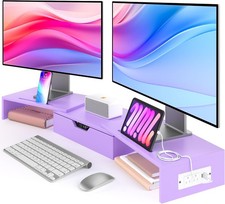 Dual Monitor Stand with USB Ports,Wood Computer Monitor Stand with Drawer,Adj... picture