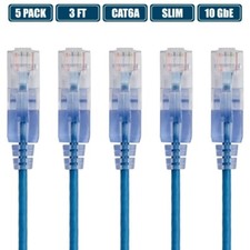 5 Pcs 3FT CAT6A RJ45 Ethernet LAN Network UTP Patch Cable Slim Cord 30AWG Blue picture