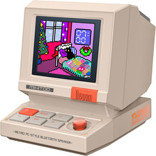 Minitoo Retro Pc-Style Computer Speaker, Smart Pixel Screen with DIY Faces, Blue picture