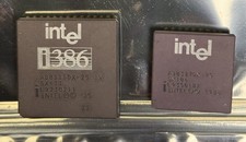 Intel 80386DX-25 CPU & 80387DX-25 Math Coprocessor 25MHz Vintage Pair picture