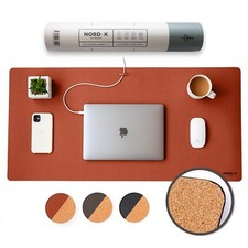Nordik Cork Leather Desk Mat Cable Organizer (Saddle Brown 35 X 17 inch) Prem... picture