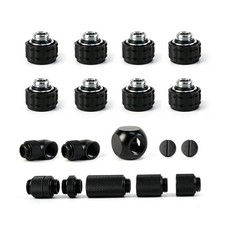 G1/4 14mm Hard Tube Compression Fitting Bundle 18PCS Black PC Water Cooling picture