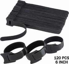 120PCS Reusable Cable Ties 6 Inch Black Hook Loop Wire Cord Organizer Adjustable picture