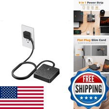 TESSAN Black Flat Plug Extension Cord 1700J Surge Protection 5Ft picture