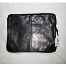 JoS A BANK Black Solid Leather Portfolio Zipper Closure picture