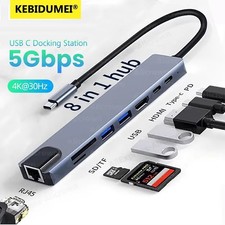 USB C HUB 4K30Hz Docking Station 8-IN-1 USB 3.0 Splitter Type C to RJ45 SD/TF Ca picture