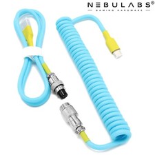 Custom Coiled Aviator GX16 USB-C Mechanical Gaming USB Keyboard Cable 4ft - Blue picture
