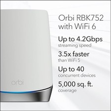 NETGEAR Orbi Whole Home Tri-band Mesh WiFi 6 System RBK752 Router with 1 - picture