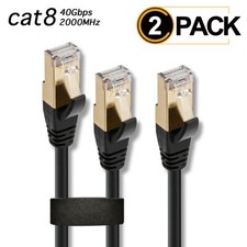 Long Black Ethernet Cable RJ45 CAT 8 7 LAN Network Cord Router Lead Lot [2PACK] picture