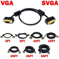 3 6 10 15 35 50FT VGA SVGA Male to Male Monitor Cable w/ Ferrites 30/32AWG Gold picture