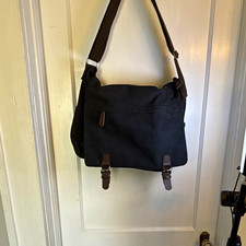 Black Canvas Messenger Shoulder Bag, Adjustable Strap, Zip Pockets, Buckle Flap  picture