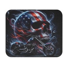 American Skull Motorcycle Mouse Pad, Rider Biker Decor, Patriotic Gaming Pad picture